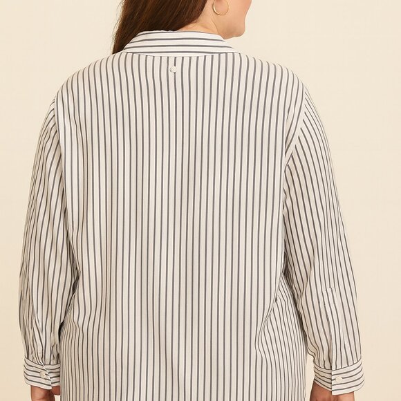 Calvin Klein White Black Striped Button Down Blouse XL Long Sleeve - Picture 3 of 4